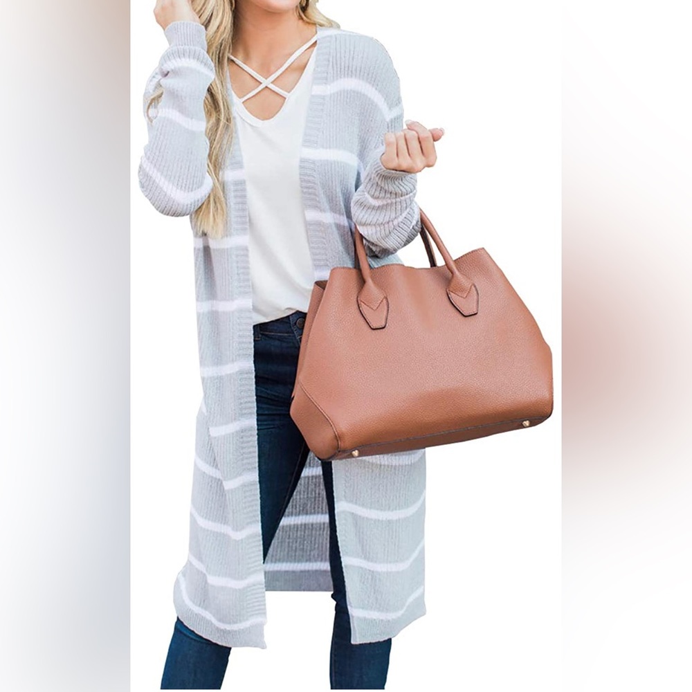Long Cardigan grey/white stripe